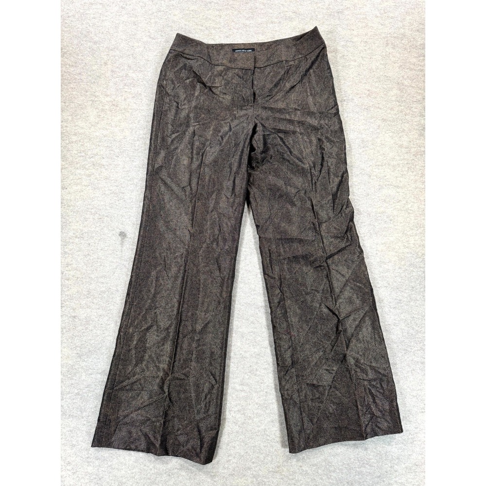 Jones New York Wide Leg Dress Pants Women 10 Brown Textured Wool Formal Business